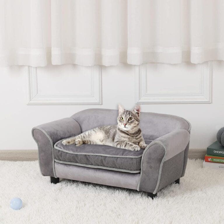 Getifun Small Dog Sofa Bed, Velvet Cat Bed Couch,Pet Sofa with Washable Cushion & Plastic Legs (29 x 16 x 12.7 inches (Gray)