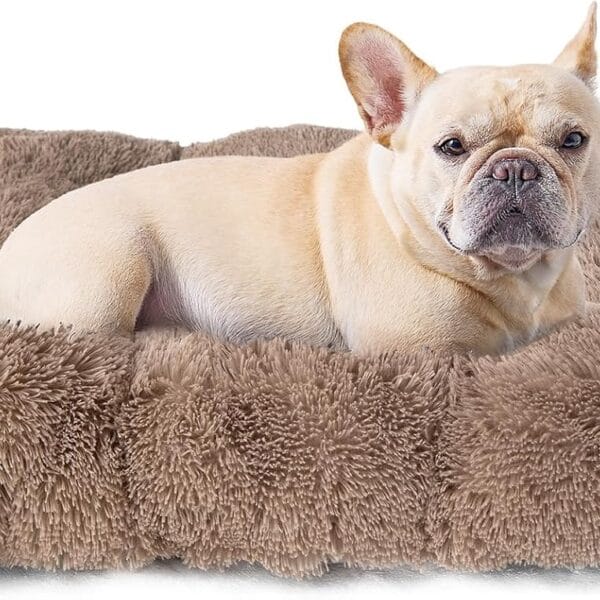EHEYCIGA Fluffy Dog Crate Bed for Medium Dogs, Plush Faux Fur Crate Pad, Calming Anti Anxiety Medium Dog Bed for Crate, Washable Soft Warm Mat with Non-Slip Bottom, Camel