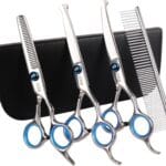 Professional Dog Grooming Scissors with Safety Round Tips, 5 in 1 Dog Grooming Scissors Kit, 4CR Stainless Steel Professional Pet Grooming Shears for Dog, Sharp and Durable, Blue