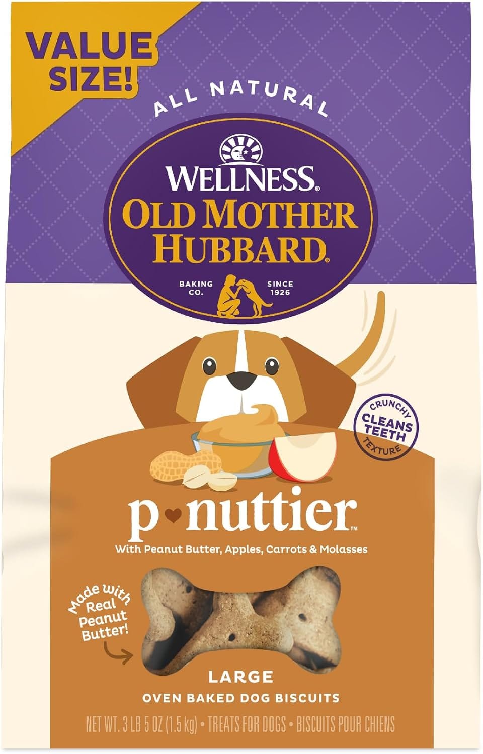 Old Mother Hubbard Wellness P-Nuttier Dog Biscuits, Natural, Training Treats, Peanut Butter Flavor, Large Size, (3.3 Pound Bag) Old Mother Hubbard Wellness P-Nuttier Dog Biscuits, Natural, Training Treats, Peanut Butter Flavor, Large Size, (3.3 Pound Bag)