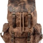 WUDON Leather Backpack for Men, Waxed Canvas Shoulder Rucksack Carry-On Travel Backpack