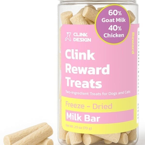 Clink Design Freeze Dried Dog & Cat Treats, Healthy Freeze Dried Goat Milk for Cats and Dogs, 60% Goat Milk & 40% Chicken, 2.5oz/70g, Clink Clicker Compatible, Dog Training Treats