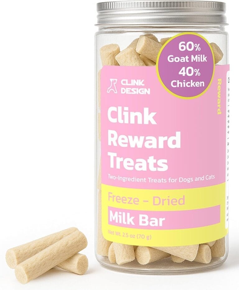 Clink Design Freeze Dried Dog & Cat Treats, Healthy Freeze Dried Goat Milk for Cats and Dogs, 60% Goat Milk & 40% Chicken, 2.5oz/70g, Clink Clicker Compatible, Dog Training Treats