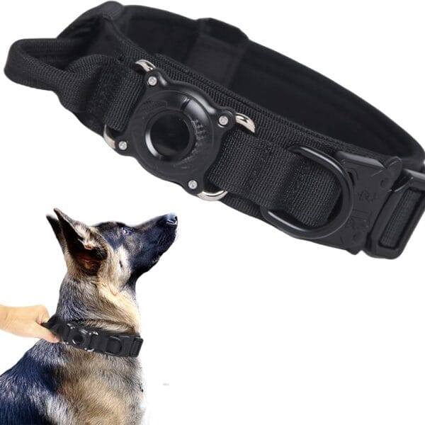 Xqpetlihai Upgraded AirTag Dog Collar Waterproof Tactical Dog Collar with AirTag Holder Heavy Duty Dog Collars for Large Dogs (BlackL