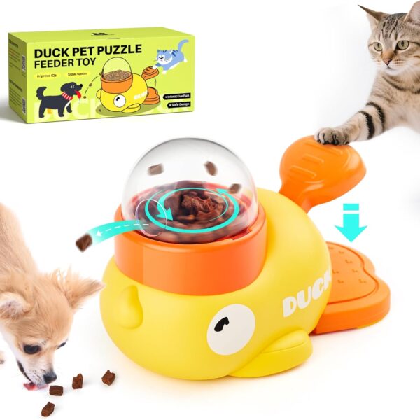 Potaroma Cat Puzzle Treat Dispenser, Interactive Duck-Shaped Enrichment Toy for Cats and Small Dogs, IQ Training and Exercise 8.6 Inches