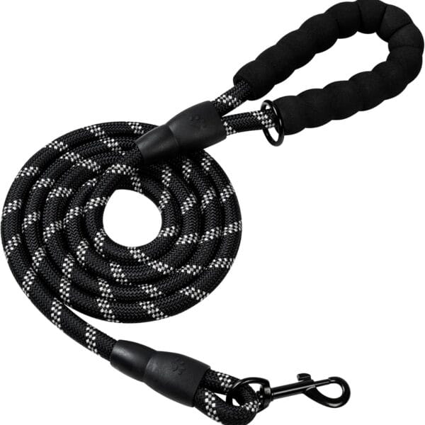 6 FT Heavy Duty Dog Leash with Soft Padded Handle, Highly Reflective Rope Dog leashes for Large Medium Small Dogs Night Walking Hiking Outside, 1/2 inch, Black
