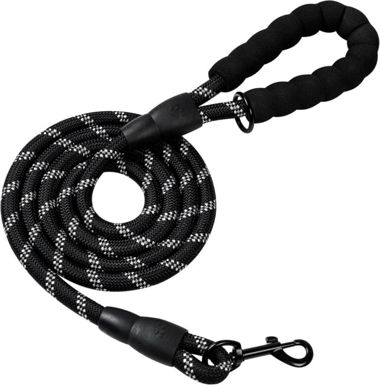 6 FT Heavy Duty Dog Leash with Soft Padded Handle, Highly Reflective Rope Dog leashes for Large Medium Small Dogs Night Walking Hiking Outside, 1/2 inch, Black