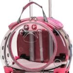 Pet Trolley Case with Upgraded Detachable Silent Wheels, Clear Ventilation Holes Cat Dog Carrier, Cat Dog Carrier with Telescopic Handle, Perfect for Traveling/Taking a Walk Pink