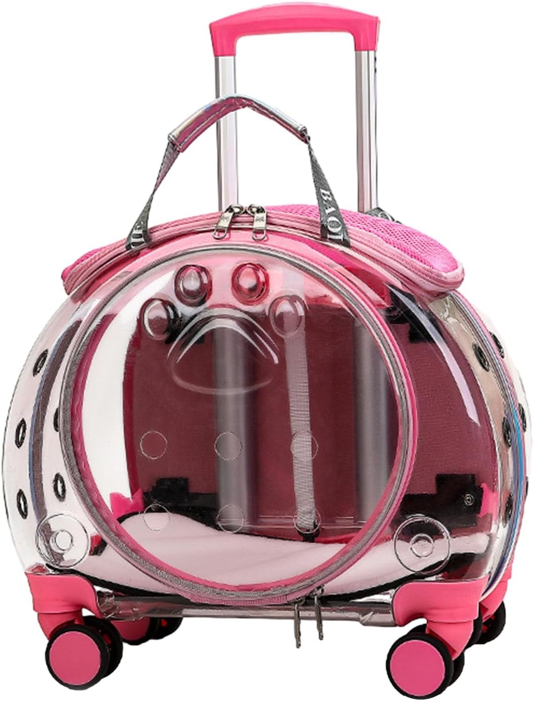 Pet Trolley Case with Upgraded Detachable Silent Wheels, Clear Ventilation Holes Cat Dog Carrier, Cat Dog Carrier with Telescopic Handle, Perfect for Traveling/Taking a Walk Pink Pet Trolley Case with Upgraded Detachable Silent Wheels, Clear Ventilation Holes Cat Dog Carrier, Cat Dog Carrier with Telescopic Handle, Perfect for Traveling/Taking a Walk Pink