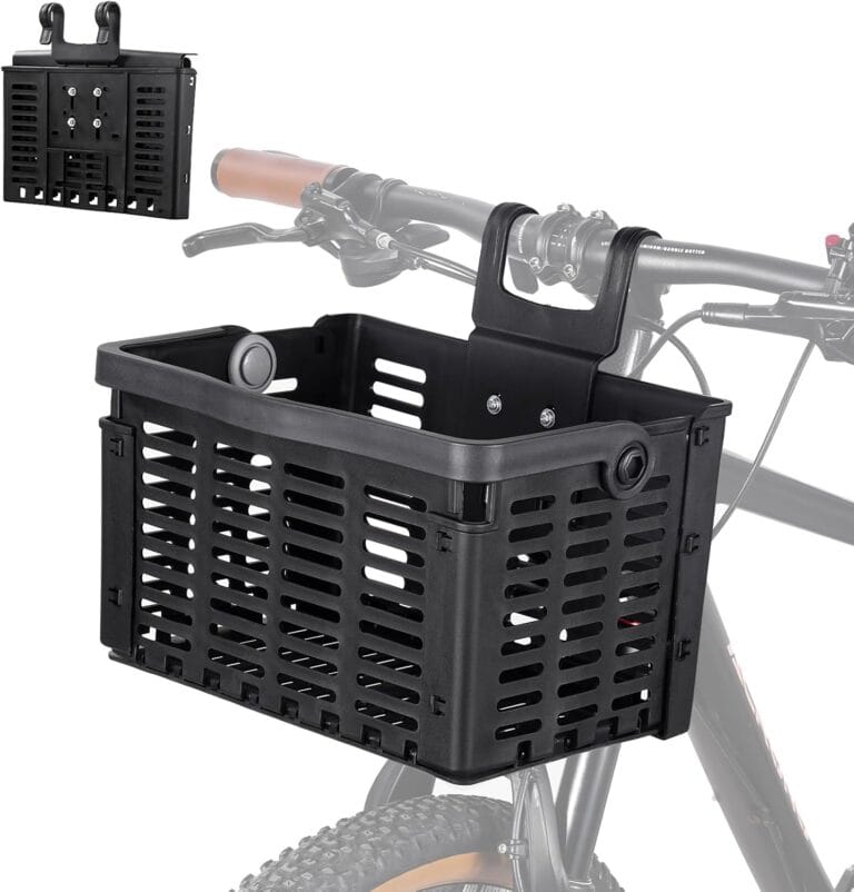 Folding Bike Front Basket Plastic Bicycle Basket with Handles Lightweight Easy-Install on Front Handlebar or Rear Carrier