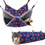Ferret Rat Hammock Set Guinea Pig Hideout Bed,Soft Hamster Toys Hanging Tunnels and Tubes,Plush Small Animal Pet Chinchilla for Cage Accessories Hide,Play and Sleep,2 Pack,Blue Star