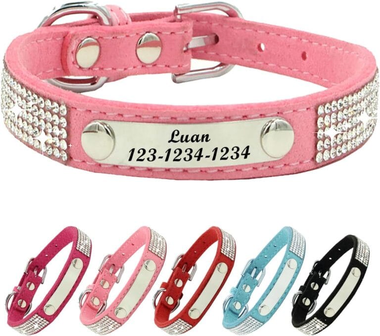 Personalized Dog Collar with Rhinestone Name Tag - Glitter Polyester Collar Adjustable [PinkM]
