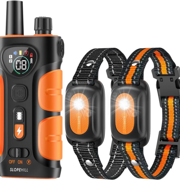 SLOPEHILL Dog Shock Collar,4200FT Dog Training Collar with Remote,IPX8 Waterproof E-Collar with Beep,Vibration,Shock,Flashing Light,No Shock Model,Electric Shock Collar for Dogs,Orange 2PCS