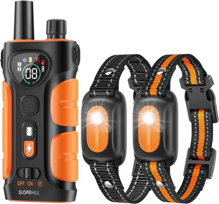 SLOPEHILL Dog Shock Collar,4200FT Dog Training Collar with Remote,IPX8 Waterproof E-Collar with Beep,Vibration,Shock,Flashing Light,No Shock Model,Electric Shock Collar for Dogs,Orange 2PCS