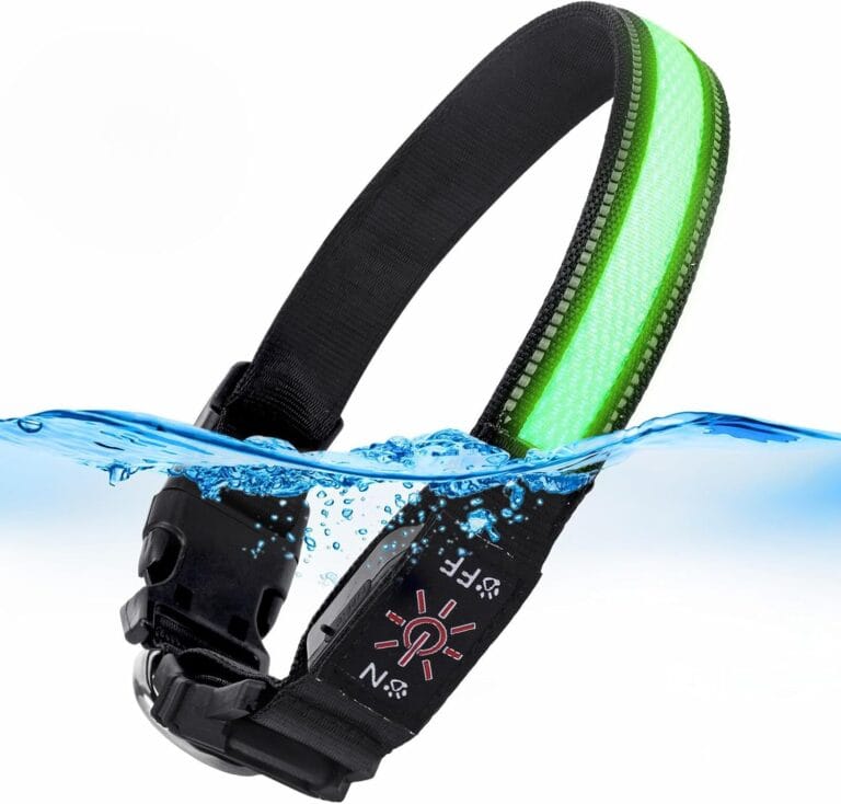 AirTag Dog Collar with QR Code & LED Light, IP68 Waterproof Rechargeable Pet Collar with Reflective Strips, Durable Airtag Holder for Medium/Large Dogs (Green, L(20-24 in))
