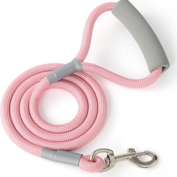 Mile High Life Dog Leash, with Comfortable Padded Handle, Pink Nylon Rope Leash with Steel Tips, Heavy Duty 4 Feet Pet Leashes (Pink,48 Inches)