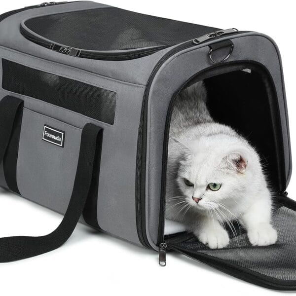 Cat Travel Carrier - Foldable Dog Carrier Bag, Soft Sided cat Carrier up to 20 Lbs,Pet Carrier Soft-Sided Escape Proof with 4 Ventilated Windows, Airline Approved Travel Puppy Carrier (Grey)