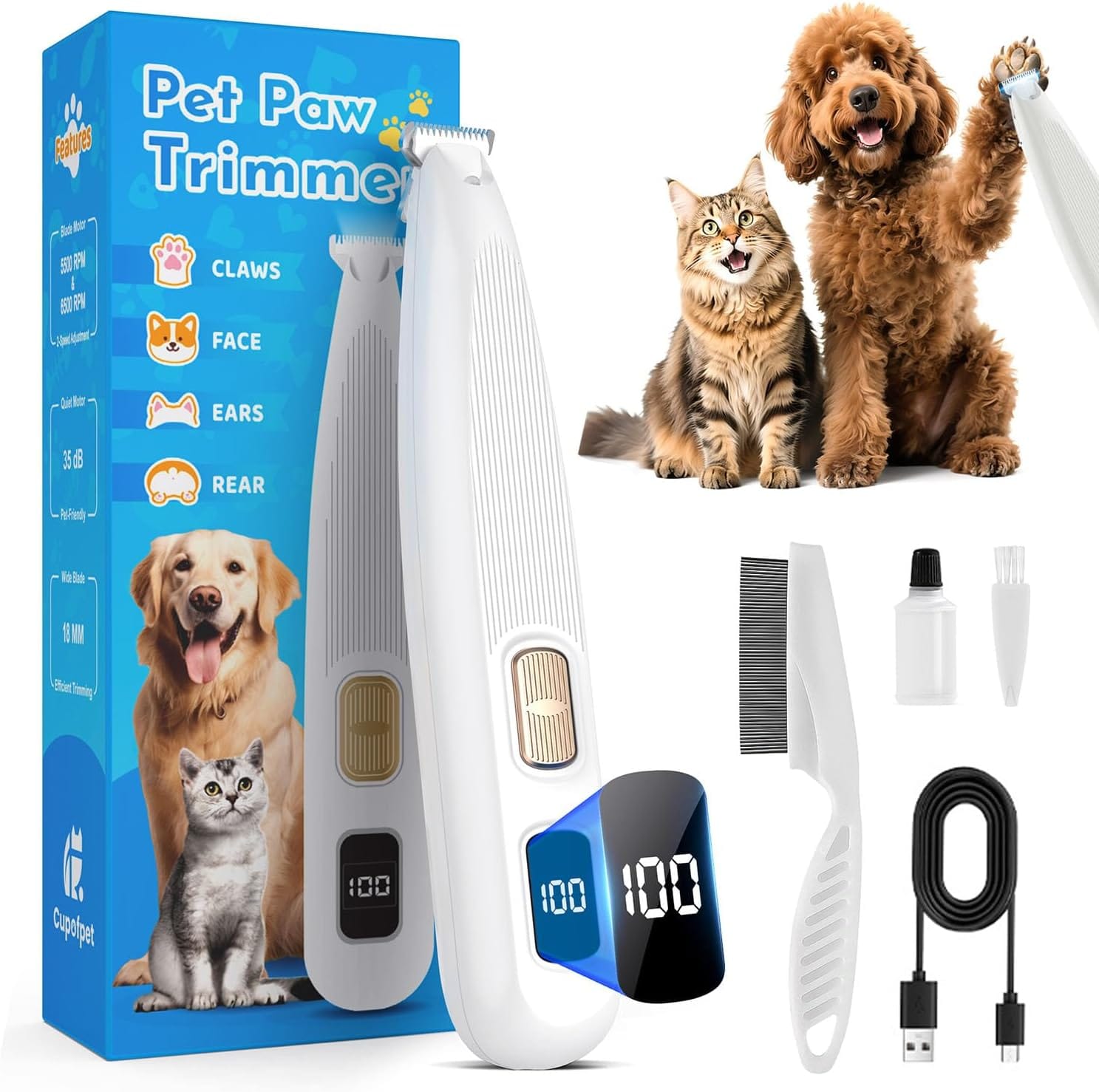 Professional Dog Paw Trimmer with LED Light, New Upgraded 35dB Low-Noise Pet Paw Trimmers for Dog's Feet, 2-Speed Electric Paw Cleaner Grooming Clippers for Dogs,Paws, Ears, Face, Rump (White) Professional Dog Paw Trimmer with LED Light, New Upgraded 35dB Low-Noise Pet Paw Trimmers for Dog's Feet, 2-Speed Electric Paw Cleaner Grooming Clippers for Dogs,Paws, Ears, Face, Rump (White)