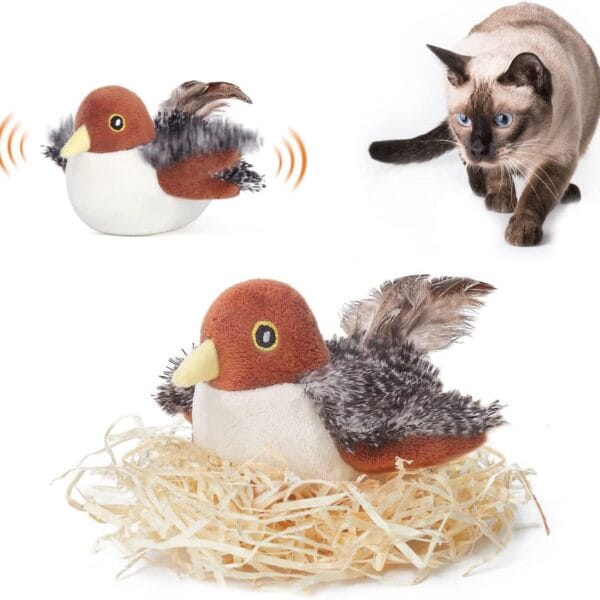 Potaroma Cat Toys Rechargeable Flapping Bird Sparrow, Lifelike Chirp Tweet, Touch Activated Kitten Toy Interactive Cat Exercise Toys for All Breeds Cat Kicker Catnip Toys 4.0 Inches