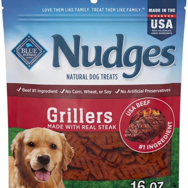 Blue Buffalo Nudges Grillers Natural Dog Treats, Made in the USA with Real Steak, 16-oz Bag