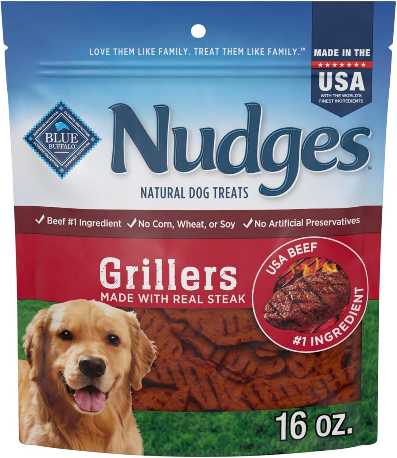 Blue Buffalo Nudges Grillers Natural Dog Treats, Made in the USA with Real Steak, 16-oz Bag Blue Buffalo Nudges Grillers Natural Dog Treats, Made in the USA with Real Steak, 16-oz Bag