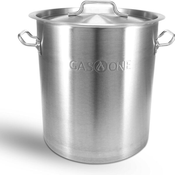 GasOne Stainless Steel Stockpot  20qt Stock Pot with Lid and Capsule Bottom  Heavy-Duty Cooking Pot for Beer Brewing, Soup, Seafood Boil  Satin Finish Stainless Steel Soup Pot