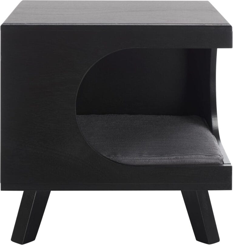 SAFAVIEH Home Collection Bean Mid-Century Matte Black Square Covered Cave Small Pet Cat Bed (Fully Assembled)