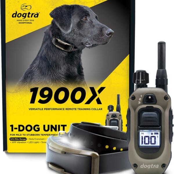 Dogtra 1900X E-Collar with Remote [New Edition] 35 lbs+, 3/4 Mile Range, LED Light, 100 Levels of Precise Control for Stubborn Dogs, Waterproof, Boost for Quick Recall, Vibration, Safety Lock & Tone
