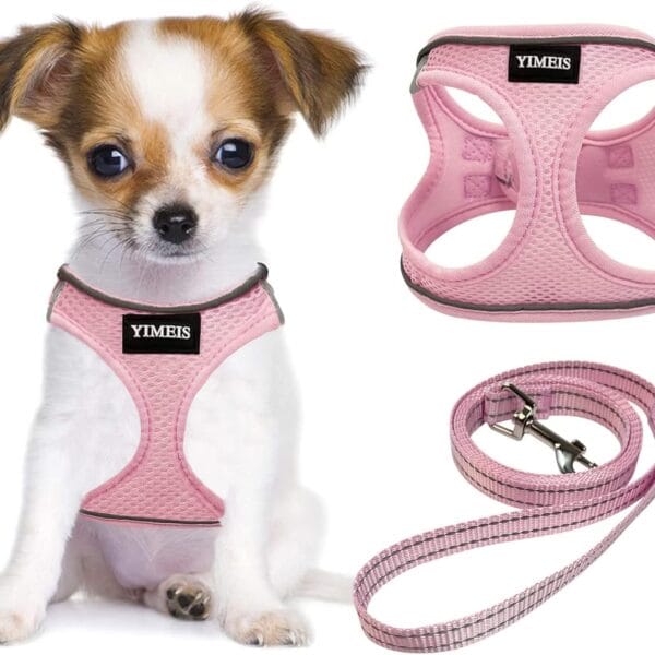 YIMEIS Dog Harness and Leash Set, No Pull Soft Mesh Pet Harness, Reflective Adjustable Puppy Vest for Small Medium Large Dogs, Cats (Pink, X-Small (Pack of 1)