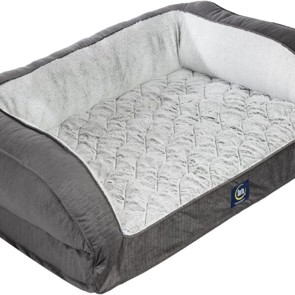 Serta Orthopedic Quilted Couch Dog Bed for Pets  Slate Gray (Large)