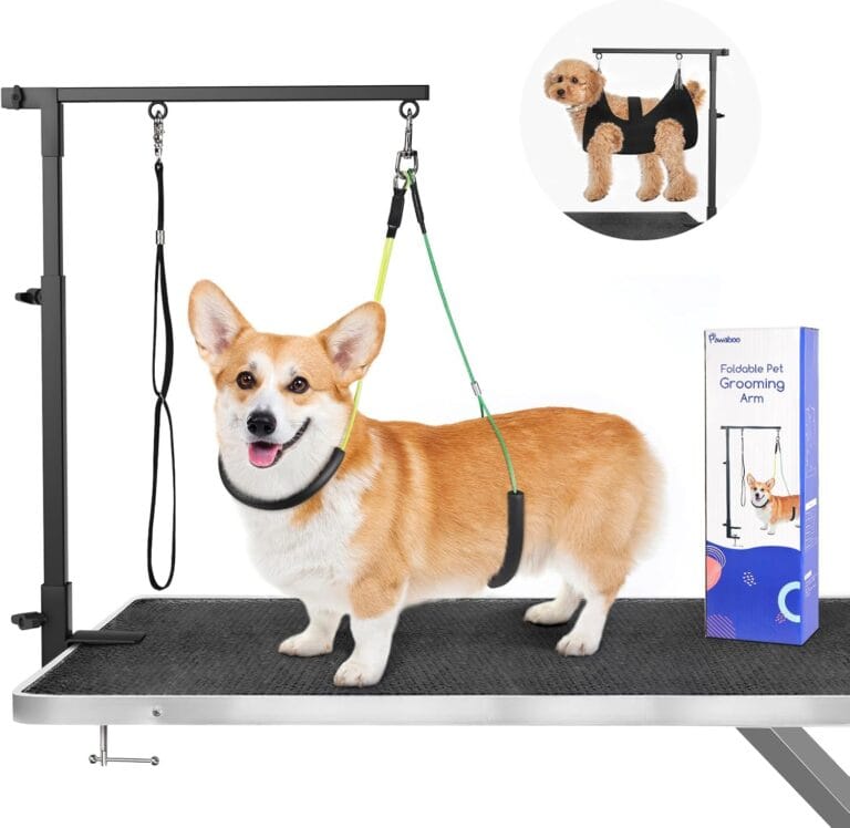 Pawaboo Dog Grooming Table Arm with Grooming Hammock, 35" Dog-Grooming-Arm Dog Grooming Stand and Free Two No Sit Haunch Holder with Grooming Loop, Foldable Dog Grooming Arm for Small Medium Pet