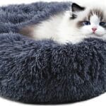 Himax Dog Beds for Small Dogs, Donut Dogs Beds with Blanket Attached, Calming Dog Bed Washable (20"/26"/35") Grey