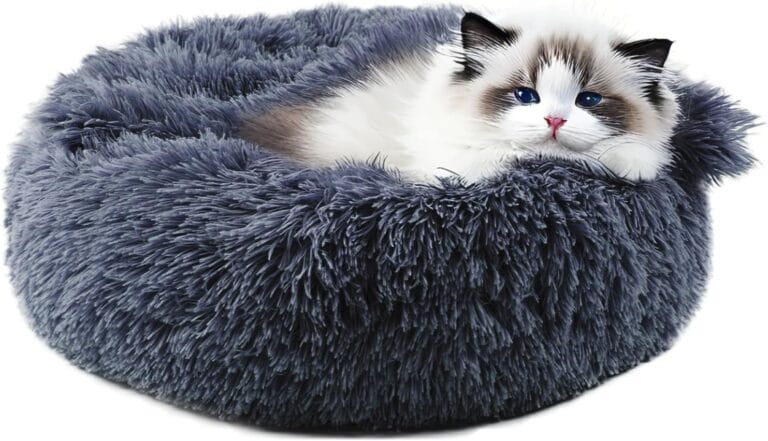 Himax Dog Beds for Small Dogs, Donut Dogs Beds with Blanket Attached, Calming Dog Bed Washable (20"/26"/35") Grey