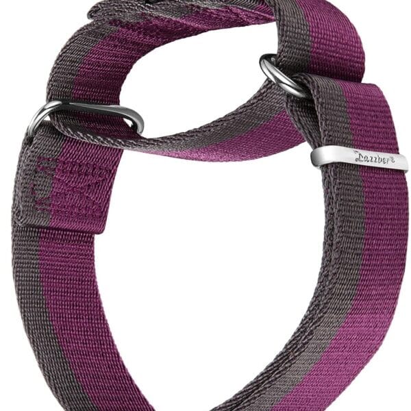 Martingale Collar 1.5 Inch Wide 1200D Extra Strong Nylon Dog Collar, No Pull Heavy Duty Dog Collar with 2-Color Stripe for Medium to XLarge Dogs (Extra Large, Purplish Red &Grey)