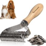 Undercoat Rake for Dogs - Professional Pet Shedding Dematting Comb with Wood Handle, Stainless Steel Blades for Pet Cats Dogs Matted Hair Tangles Removing
