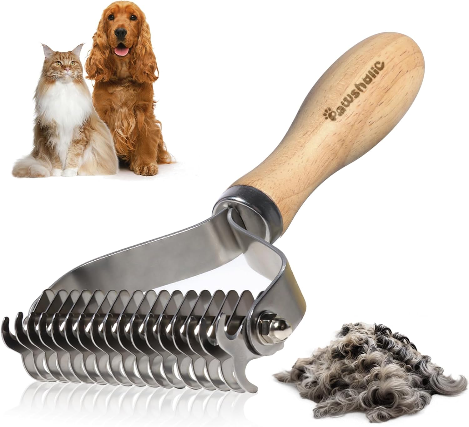 Undercoat Rake for Dogs - Professional Pet Shedding Dematting Comb with Wood Handle, Stainless Steel Blades for Pet Cats Dogs Matted Hair Tangles Removing Undercoat Rake for Dogs - Professional Pet Shedding Dematting Comb with Wood Handle, Stainless Steel Blades for Pet Cats Dogs Matted Hair Tangles Removing