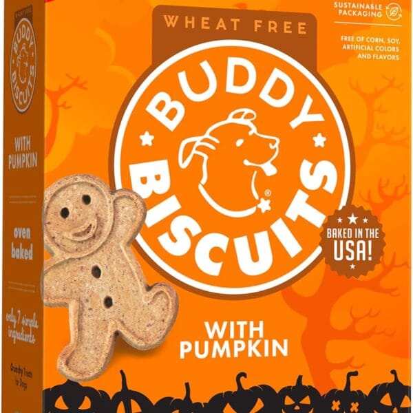 Buddy Biscuits Crunchy Wheat Free Halloween Dog Treats with Pumpkin, 14 oz. Box