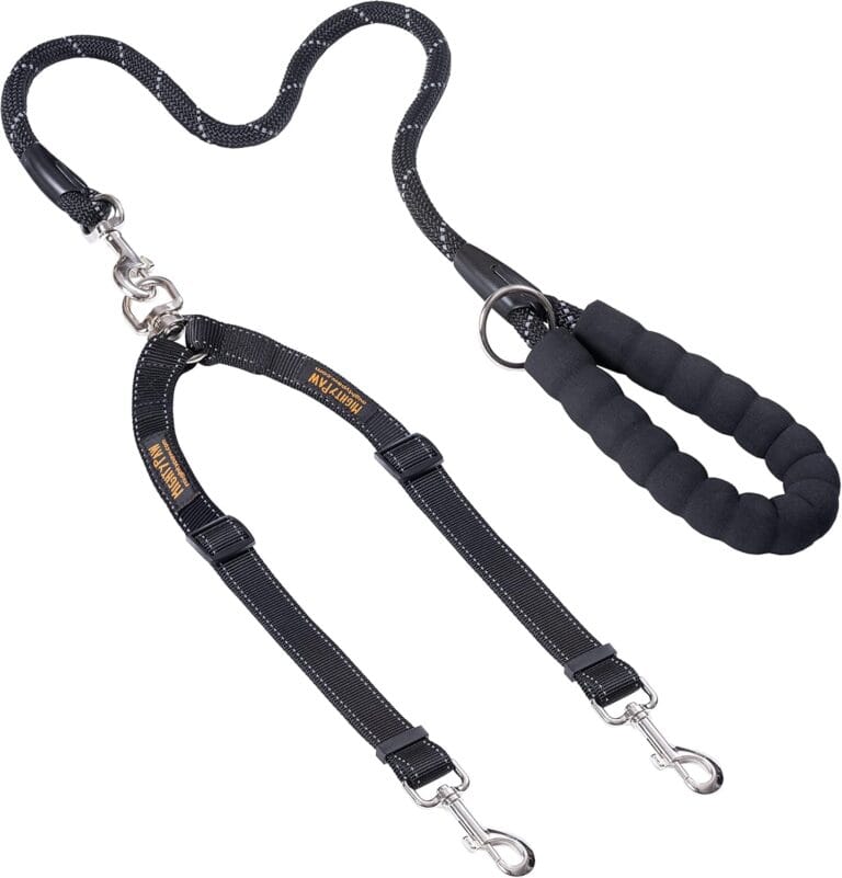 Mighty Paw Double Dog Leash with Rope Handle - Double Leash for Two Dogs No Tangle Design. Split Lead for 2 Pets. Adjustable to Fit All Sized Breeds. Reflective Dual Pet Lead for People with 2 Pups
