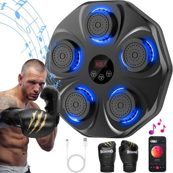Music Boxing Machine, Interactive Punching Trainer with Boxing Gloves, Large Size Wall Mounted Electronic Boxing Target for Adults Kids, 9 Modes & 9 Speeds