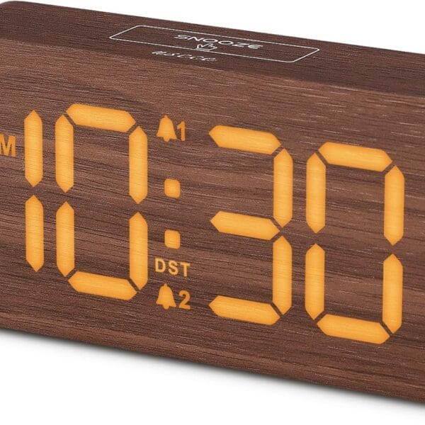 uscce Wooden Digital Alarm Clocks for Bedrooms: Dimmable Dual Alarm Clock with Large Numbers for Bedside Desk - Loud Alarm for Heavy Sleepers with Volume Control - Wood Decor & Gifts