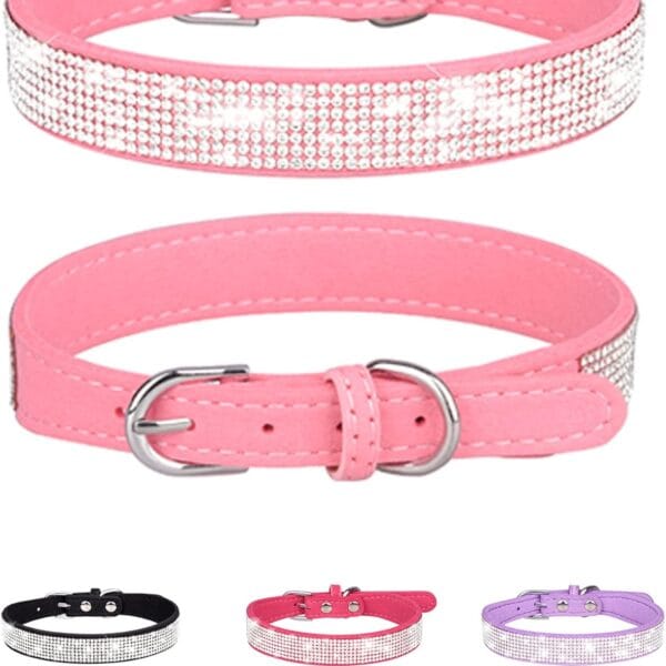 Dog Collar for Small Dogs, Adjustable Leather Suede Bling Dog CollarsPink Dog Collar Cat Collar, Rhinestone Dog Collar(S, Pink)