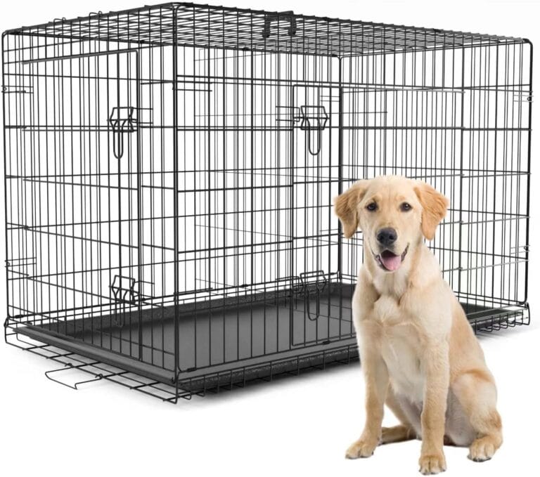 PetsTuff GREAT CRATES 42 X-Large Dog Crate - Heavy-Duty Dog Kennel With Divider Panel For Pets 65-85lbs - Durable Leaf-Proof Tray - Foldable, Carry Handle & Wheels For Easy Moving - Two-Door Dog Cage