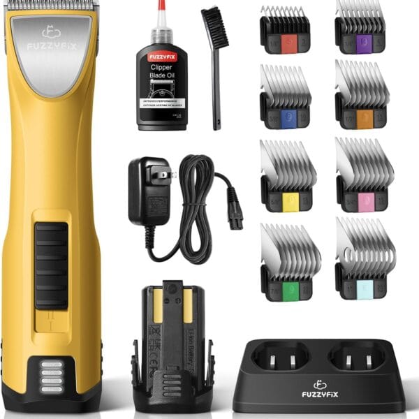 Professional Dog Clippers for Grooming with Charging Replacement, Low Noise Pet Grooming Kit for Thick Curly Matted Heavy Coats Cordless Hair Trimmer with 8 Metal Guide Combs for Animal Horse