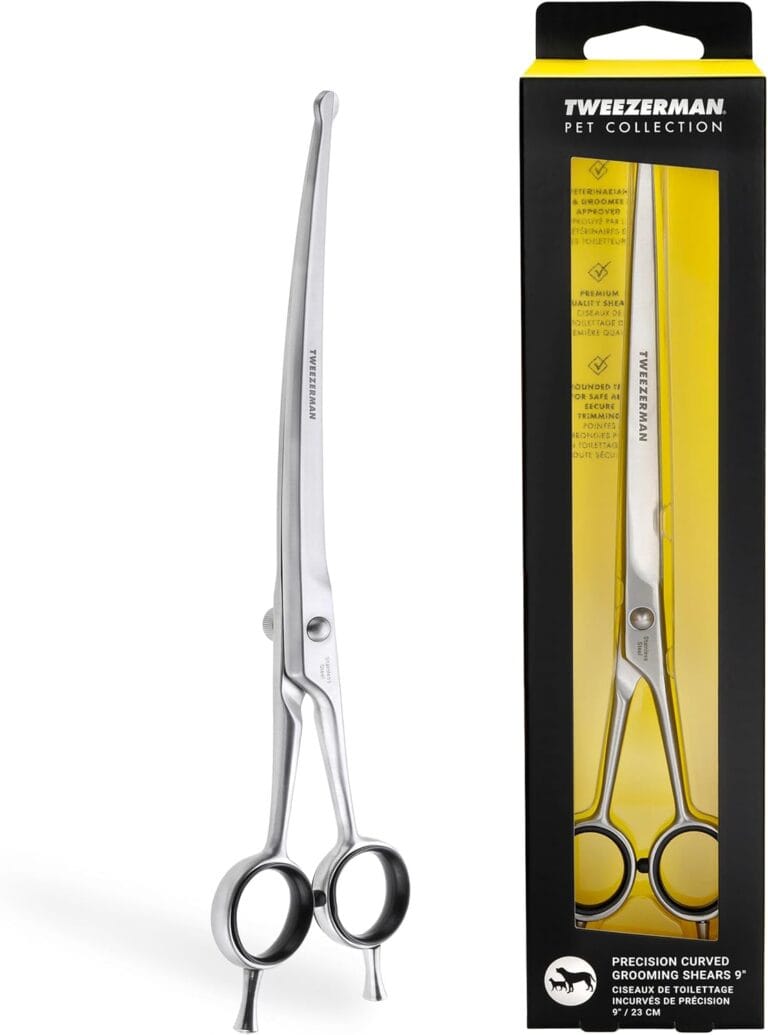 Tweezerman 9" Pet Grooming Scissors with Safety Round Tips, Professional Curved Grooming Shears for Medium to Large Dogs