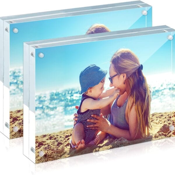HELPLEX Acrylic Frames, 2 Pack 5x7, 24mm Thicker Frameless Clear Frame, Double Sided Magnetic, Free Standing Desktop Display