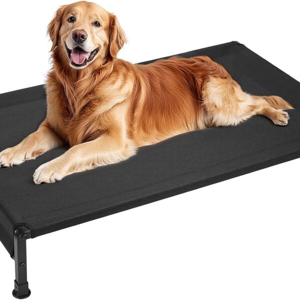 Veehoo Cooling Outdoor Dog Bed, Heavy Duty Elevated Pet Bed with Washable & Breathable Teslin Mesh, Non-Slip Silicon Feet, Dog Cot Bed with Support Hem, 47" x 29", Black, CWC2433