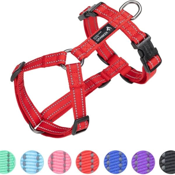 EXCELLENT ELITE SPANKER No Pull Dog Harness Reflective Nylon Vest L-Shaped Adjustable Easy Pet Harness for Small Medium Large Breeds Dogs Walking Training Black Red(Red-M)