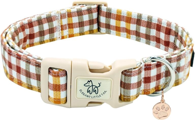 Elegant little tail Fall Dog Collar, Plaid Puppy Collars Fall Yellow Male Cute Puppy Adjustable Cotton Pet Collar with Quick Release Buckle for Small Medium Large Dogs