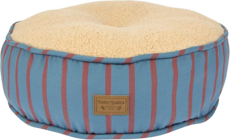 Harry Barker Striped Pillow and Lounger Dog BEDS, Sherpa Pouf Bed