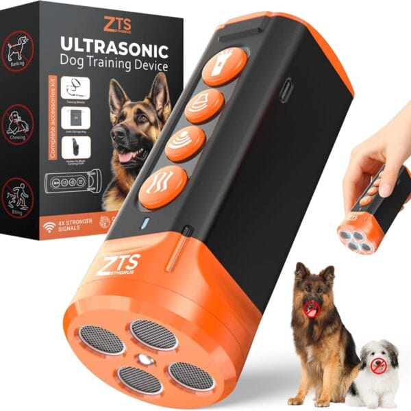 Dog Bark Deterrent Device Ultrasonic Anti Barking Device for Dogs with Flashlight Beep 35ft Range USB-C Rechargeable Humane Bark Control Training Tool for All Breeds with Whistle Belt Clip & Bag